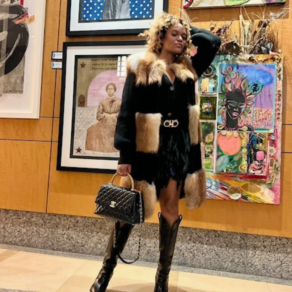 Genuine sheared beaver and fox fur vest